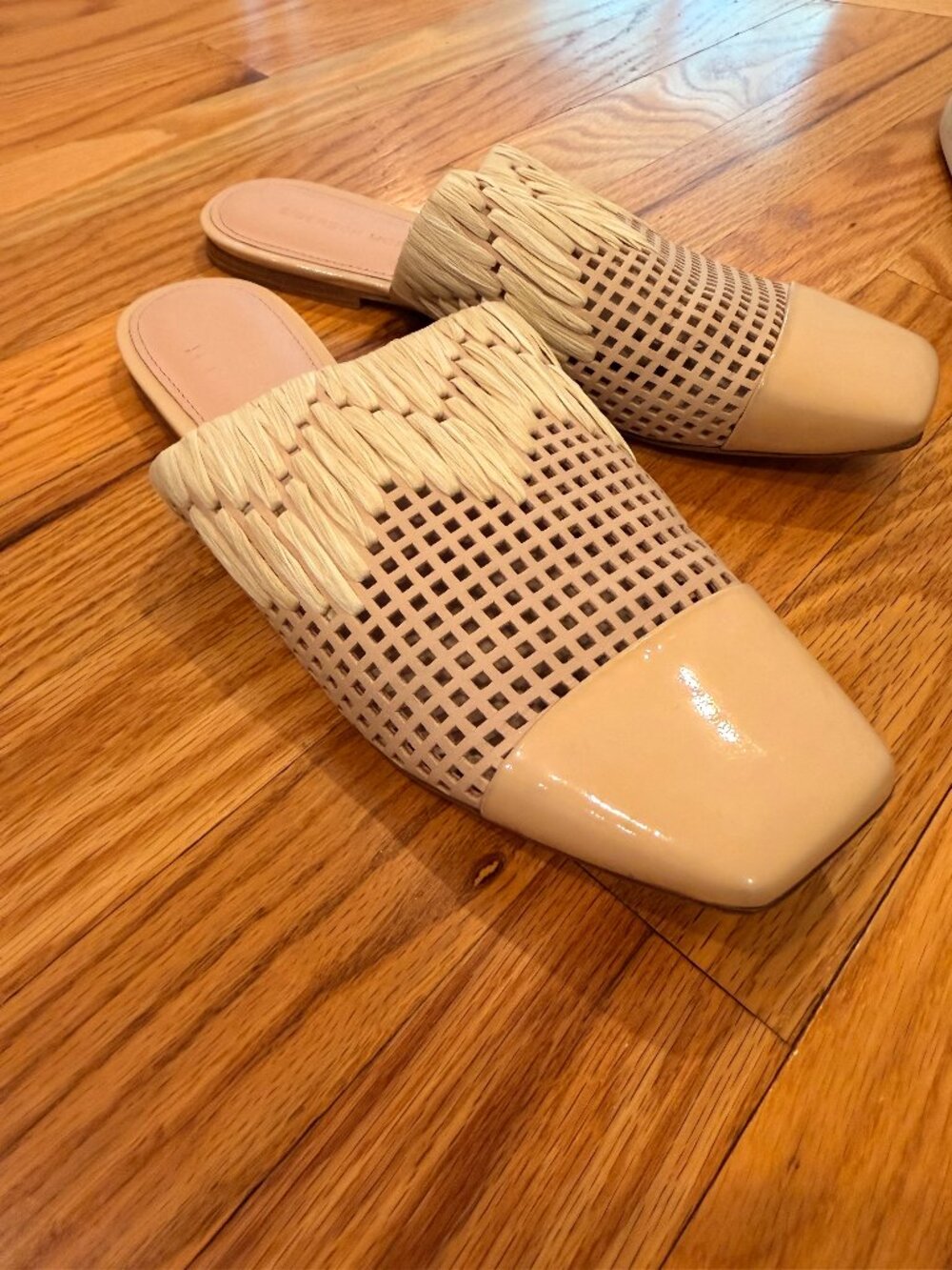 Sigerson Morrison - Patent Leather Perforated Mules w/ Straw Woven Trim